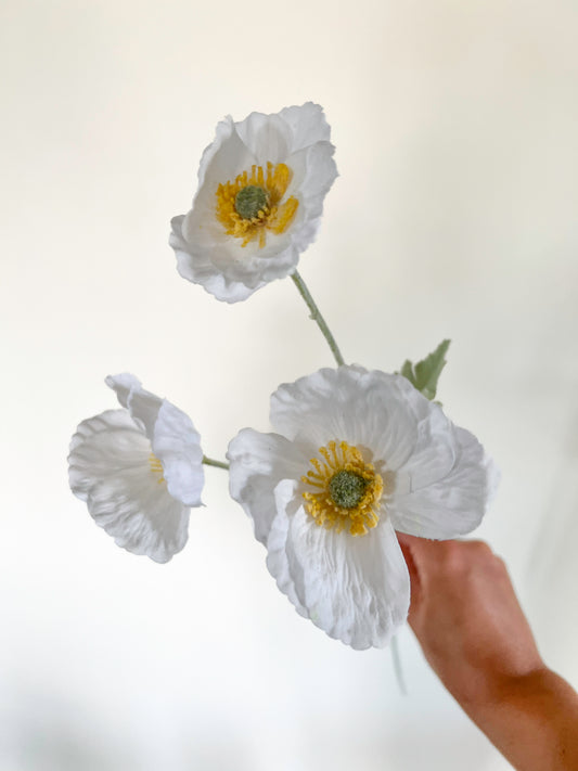 White Shirley Poppy-Artificial Real Touch Flower