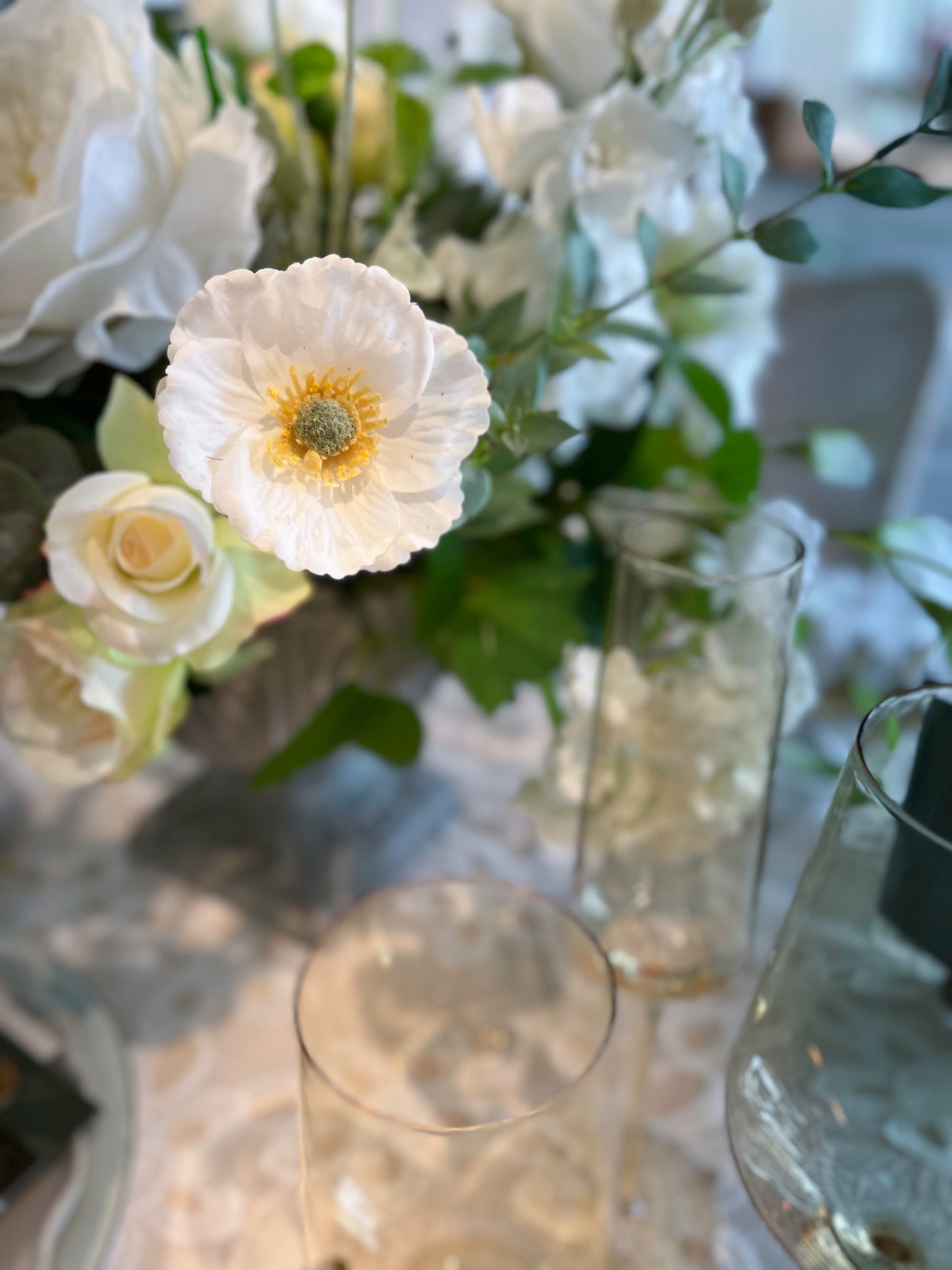 White Shirley Poppy-Artificial Real Touch Flower